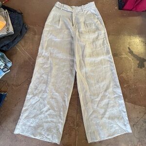 Madewell NWT Linen Wide Leg khaki trousers size 4